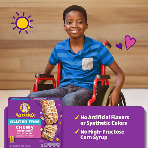 5 4.9 oz Annie's Gluten Free Chewy Granola Bars, Birthday Cake, Bars