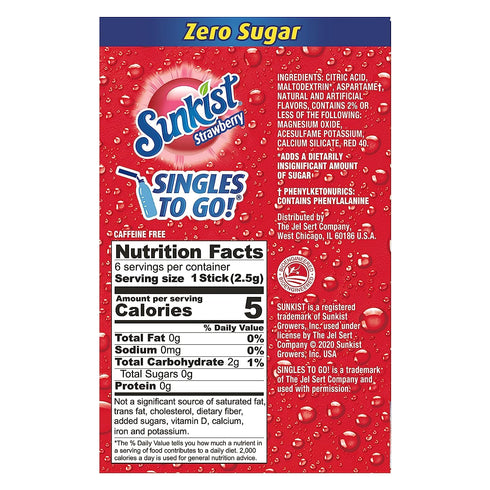 0.53 OZ, 6 (Pack 4) Sunkist Soda Strawberry Singles To Go Drink Mix, CT
