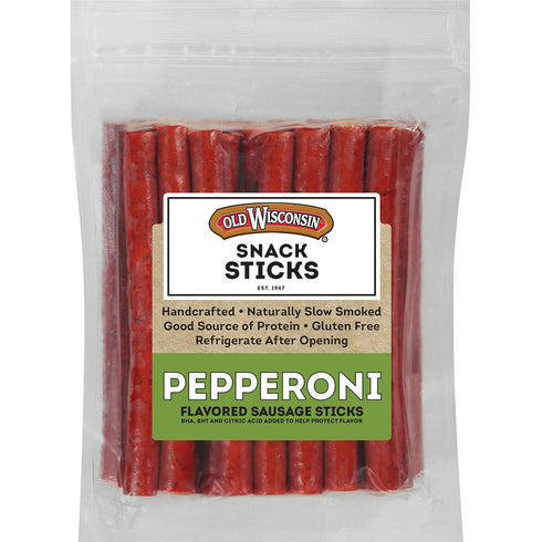 Old Wisconsin Pepperoni Sausage Snack Sticks, Naturally Smoked, Ready to Eat, High Protein, Low