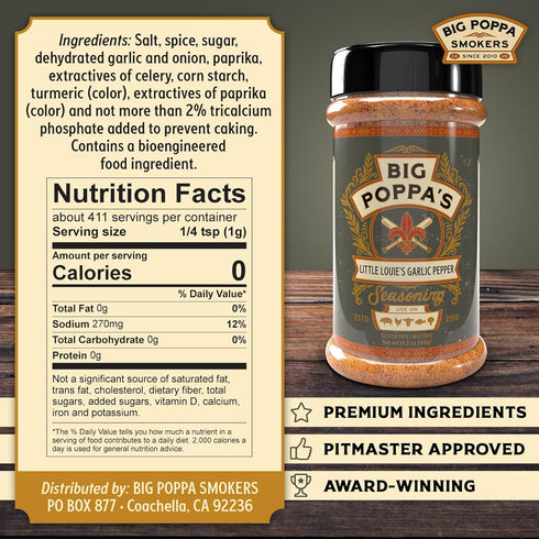 (14.5 Oz) Big Poppas Little Louies Garlic Pepper Seasoning Prize-Winning All Purpose Garlic Salt Blends with Black