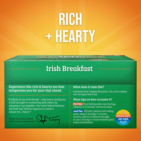 50 Count (Pack 6), 300 Twinings Irish Breakfast Black Tea Individually Wrapped Bags, of Flavourful, Bold, Robust
