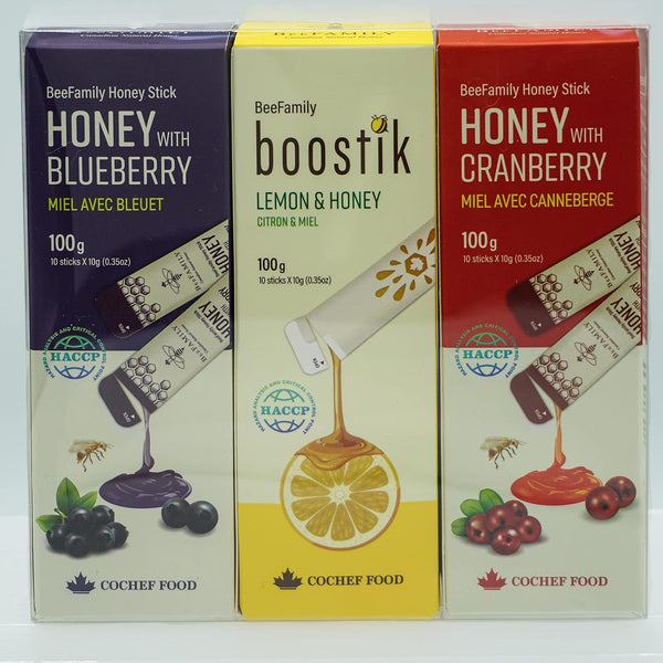 BeeFamily - Variety Honey Stick Set 300g - Blueberry, Cranberry, Lemon