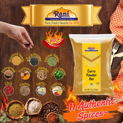 Rani Curry Powder Hot, 11-Spice Authentic Indian Blend, 7oz (200g) - All Natural, Vegan