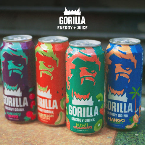 200mg 12 Pack Gorilla Energy Drink, Mango Coconut, Natural Caffeine, Real Fruit Juice Squeezed & Concentrated