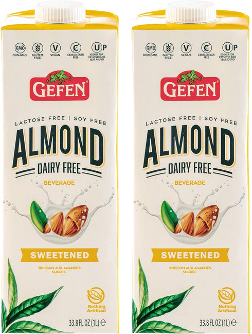 Gefen Sweetened Almond Milk 33.8oz (2 Pack), No Binders or Preservatives, Gluten