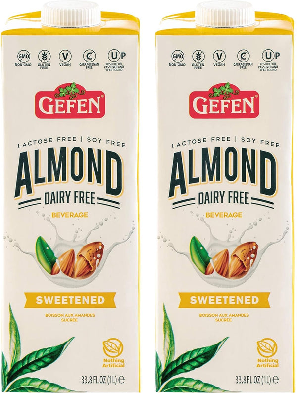 Gefen Sweetened Almond Milk 33.8oz (2 Pack), No Binders or Preservatives, Gluten