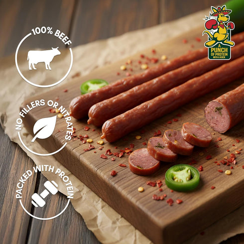 6 Count Little Joeys Jalapeno Beef Snack Sticks Box High Protein Meat Snacks for Adults & Kids Keto Friendly, Low Carb