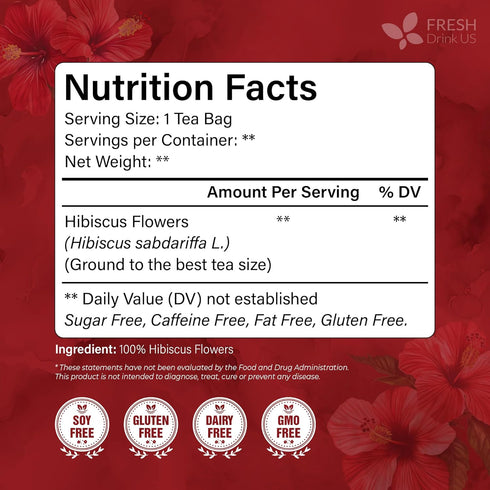 40 100% FreshDrinkUS, Premium Hibiscus Flowers Tea Bags, Natural, Pure from Hibiscus Flowers. Loose Flower Herbal Tea.