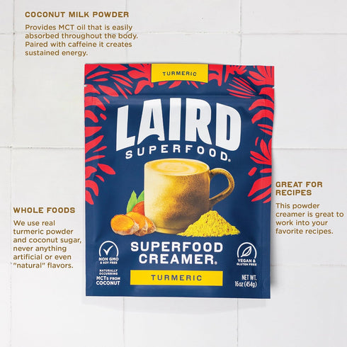 8 oz. Pack 1 Laird Superfood Non-Dairy Original Superfood Turmeric Coconut Powder Coffee Creamer, Gluten Free, Non-GMO