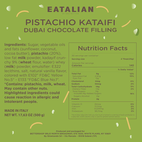 17.63 oz/500 EATALIAN by AMZ BETTER Pistachio Cream with Kataifi, gr, Delicious Spreadable Cream with Sweet and Unique
