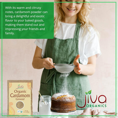 Organic Ground Cardamom Powder, 3.5 Ounce Bag, Premium Aromatic Non-GMO by Jiva Organics