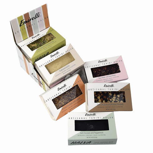 55%-Tahini Pack 6 Emirelli Artisanal Halva Dessert Authentic Middle Eastern Candy Turkish Sweets Vegan Candy Halwa