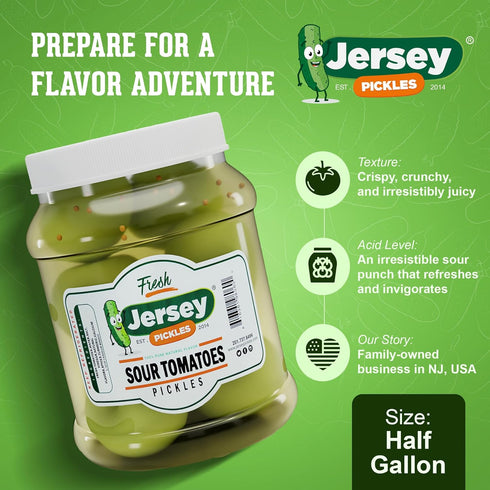 Jersey Pickles - Sour Pickled Tomatoes (Half Gallon) Pickled Vegetable Handcrafted Gourmet Tomatoes for Sandwiches