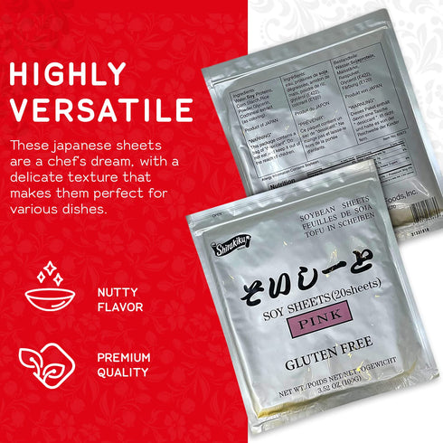 20 (3.52 Oz) Shirakiku Pink Sushi Soy Wrapper- Authentic Japanese Gluten-Free Wraps for Tofu, sushi | Soy Proteins
