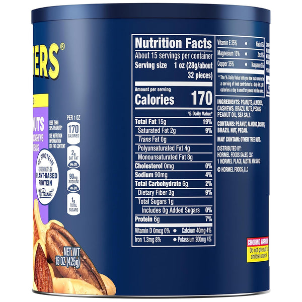 (15 oz 50% Planters Mixed Nuts Canister) - Variety Mixed Nuts with Less Than Peanuts with Peanuts, Almonds, Cashews