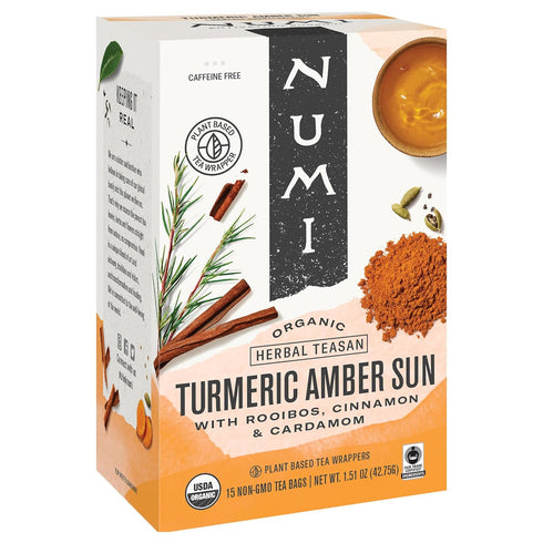 Numi Organic Turmeric Tea Bags, 15 Bags, Herbal Tea with Rooibos & Spices, Amber Sun Flavor