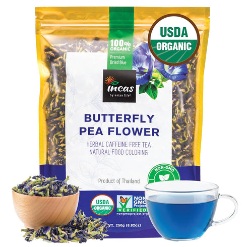 INCAS 100% USDA Organic Butterfly Pea Flower 8.82 oz (750+ Cups) DIRECT