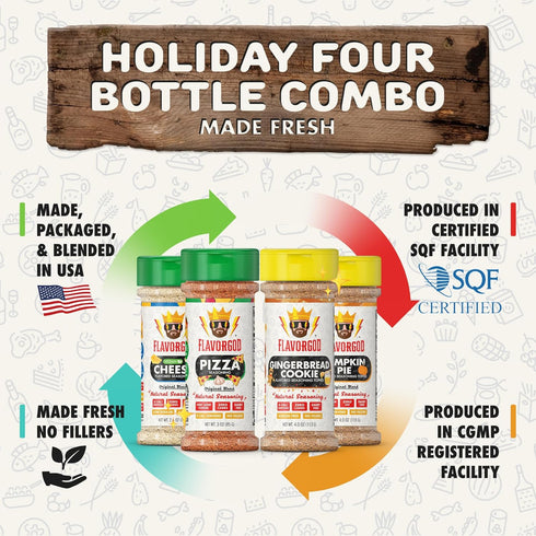 Pack 4, Set Holiday Combo of Herb, Spices, Toppers and Seasoning Gift - Pumpkin Spice, Gingerbread Cookie, Pizza