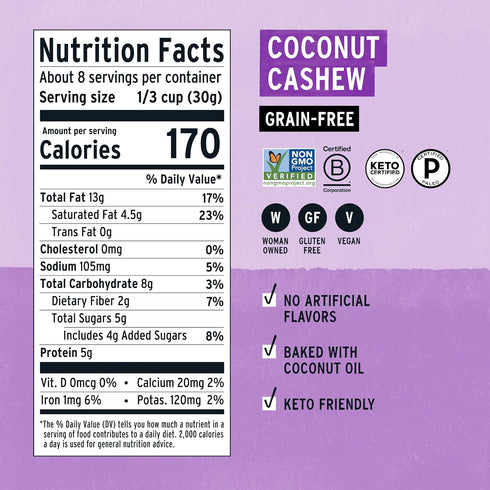 (8oz Purely Elizabeth, Coconut Cashew, Keto Granola, Grain-Free, Non-GMO, Paleo Bag)