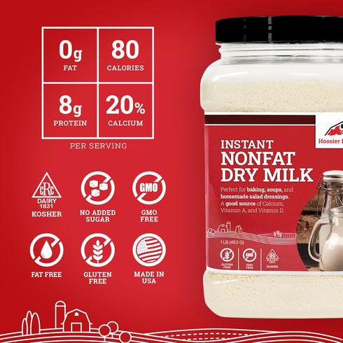 1LB (Pack 1) Hoosier Hill Farm Instant Nonfat Dry Milk Powder