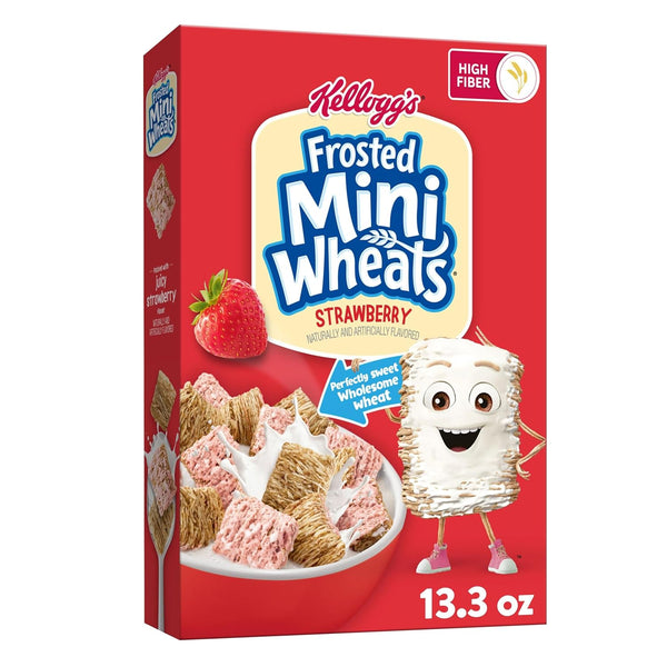 Kellogg's Frosted Mini-Wheats Breakfast Cereal, Kids Cereal, Family Breakfast, Strawberry, 13.3oz Box