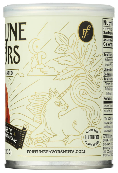 (4oz, Fortune Favors Candied Pecans, Sweet and Salty Snack, Hand Crafted in Small Batches, USA-Grown Classic)