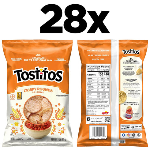 3 (Pack 28) Tostitos, Crispy Rounds Tortilla Chips, Ounce