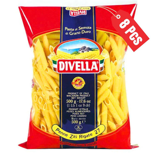 DIVELLA Penne Rigate #27, 16 Oz. (Pack of 8) - Authentic Italian