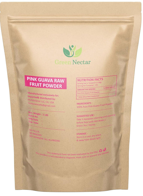 GREEN NECTAR (1 lb (16 Oz 1 Pack) Pink Guava Fruit Powder Bag), Unsweetened, Non-GMO, Vegan and Gluten Free