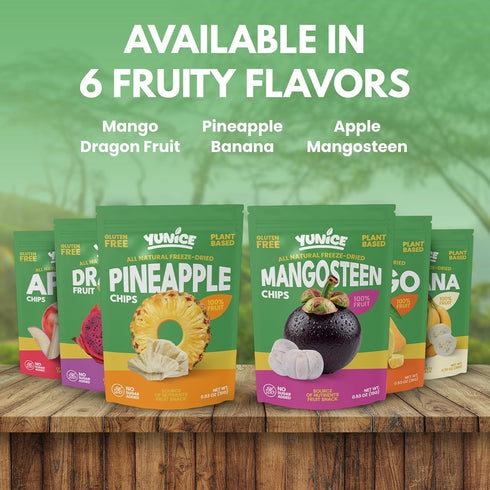 100% 0.53 oz (Pack 12) YUNiCE mangosteen Chips, freeze dried mangosteen Fruit Snack, Real Fruit, No Sugar Added, Vegan