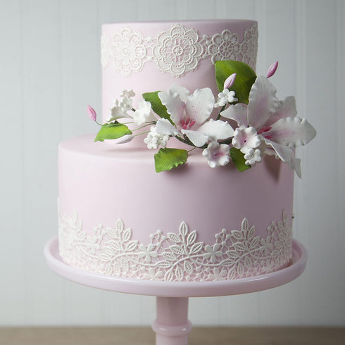 1 Count Global Sugar Art Double Rubrum Lily Sugar Cake Flowers Cake Topper Spray, White with Pink, by Chef Alan