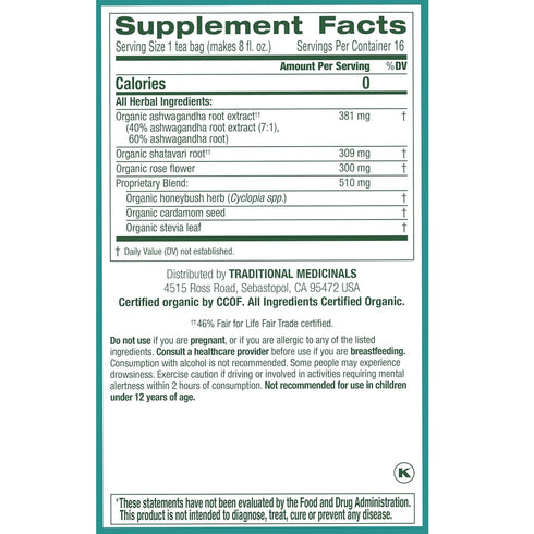16 Traditional Medicinals Organic, Stress Ease Calm with Adaptogens, Ashwagandha & Honeybush - Promotes Relaxation