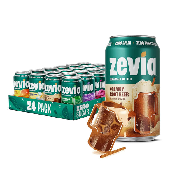 Zevia Zero Sugar Soda, Rainbow Variety Pack, 12 oz Cans (24-Pack) Naturally