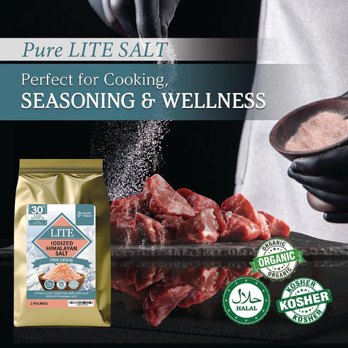 30% 100% (2 LBs) Pacific Pelican Iodized Lite Himalayan Pink Salt | Less Sodium | Fine Grain, Unrefined, Pure Rock