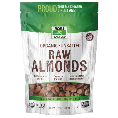 NOW Foods, Certified Organic Almonds, Raw and Unsalted, Good Source of Protein