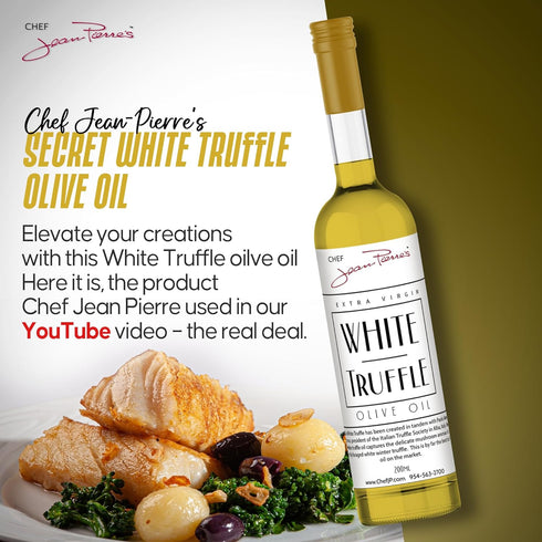 200ml (7oz) Chef Jean Pierre's Extra Virgin White Truffle Olive Oil - Glass Bottle - Naturally Infused with Sweet
