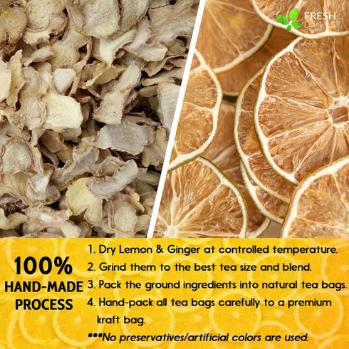 Premium 75 Lemon Ginger Tea Bags: 100% Natural Ingredients, Eco-conscious Herbal Tea, No Sugar, No Caffeine