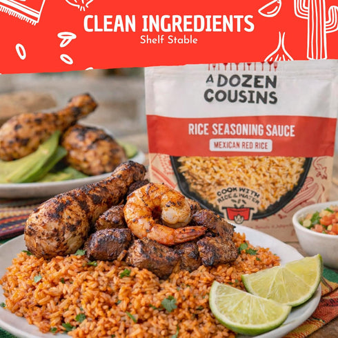 Dozen (10 Pack), 4oz A Cousins Mexican Rice Seasoning Sauce Pour & Mix Red Rice Starter with Tomato, Onion, Garlic