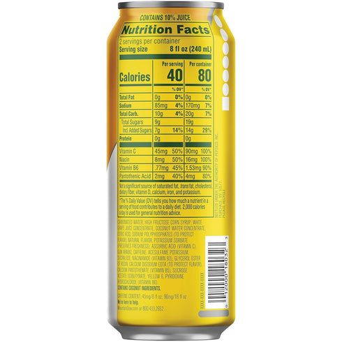 90mg 80 10% 16 oz (Pack 12) Mountain Dew Kickstart, Pineapple Orange Mango, Caffeine, Vitamins B & C, Calories, Juice