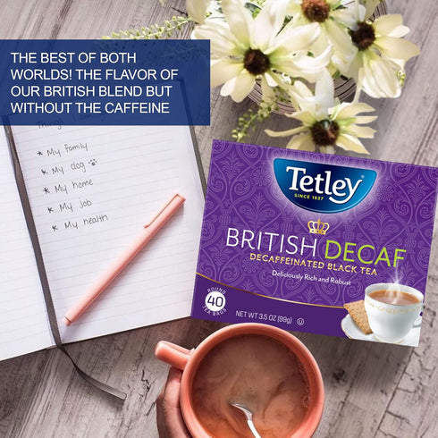 40 (Pack 6), Tetley British Blend Premium Decaf Black Tea, Decaffeinated Tea, Teabags of Rainforest Alliance Certified