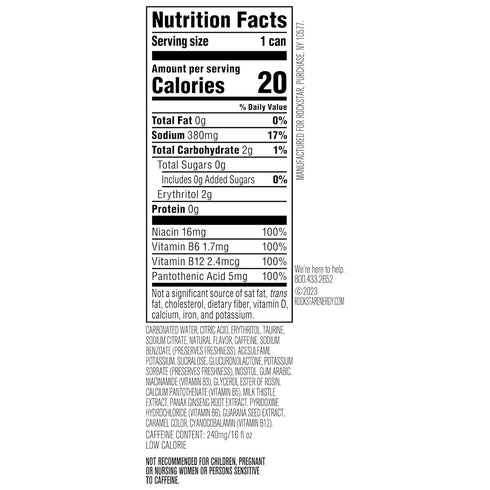 0 16oz (Pack 12) (Packaging Rockstar Pure Zero Energy Drink, Silver Ice, Sugar, with Caffeine and Taurine, Cans of May