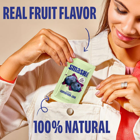 Packets 10 Smash Foods Blueberry Jam Squeeze | Single Serve | Natural, Keto & No Sugar Added | Vegan & Upcycled Fruit
