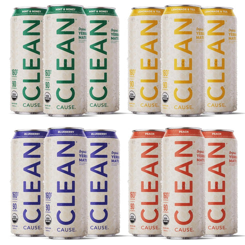 Pack (15.5oz 12-Pack 4 160mg NEW! CLEAN Cause Variety Organic Yerba Mate Tea cans, Case, flavors) Non-Carbonated