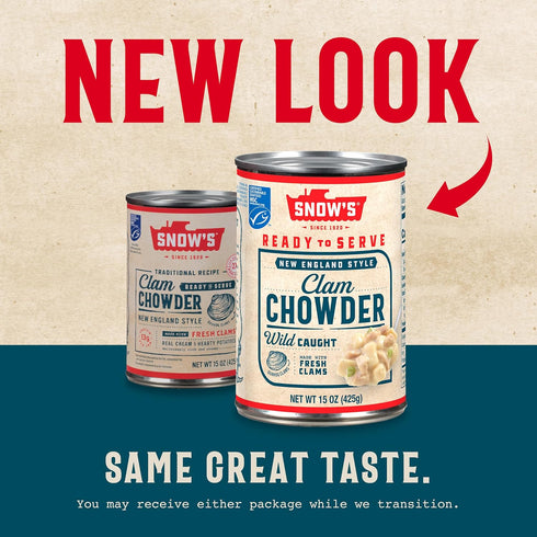 15 oz (Pack 12) 13g Snow's New England Clam Chowder, Can of - Protein per Serving - Ready-to-Serve Authentic New