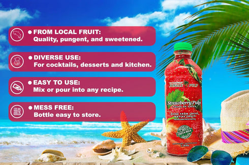 Jungle Pulp 33.8oz/1 Strawberry Puree Costa Rica Blend, Topping, Flavoring Better than Syrup, Mix, for Cocktails