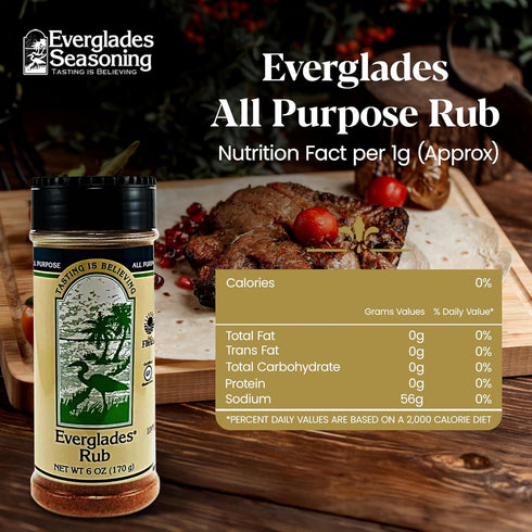 6 oz Everglades Rub Seasoning - Sweet & Spicy Blend for Pork, Beef, Poultry & Wild Game - Dry Marinade for Smoking