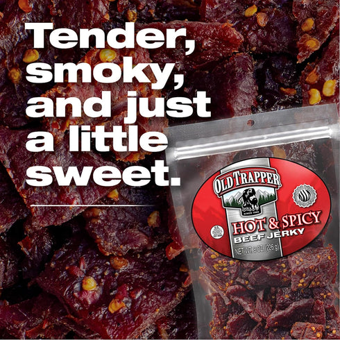 8 Pack, 11 70 (Pack Old Trapper Beef Jerky, Hot & Spicy Ounce Individual Tender and Spicy Meat Snacks for Lunches