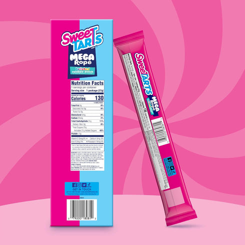 1.32 oz (Pack 24) SweeTARTS Mega Filled Ropes Candy, Twisted Rainbow Punch, Sweet and Tart