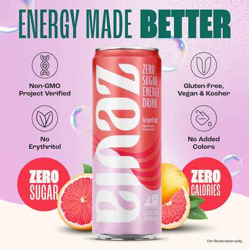 12 oz (12-Pack) Zevia Zero Sugar Energy Drink, Grapefruit, Cans Naturally Sweetened, Non-GMO Project Verified