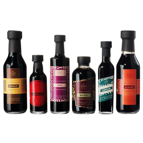 Set 6 Kiri & Sons Balsamic Vinegar Gourmet Gift of - Premium Made In Italy, Natural Flavors Include Garlic, Chili, Fig